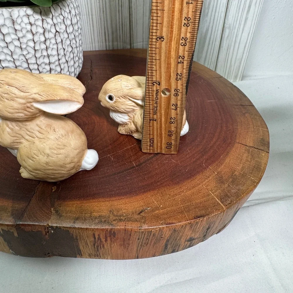Vintage Ceramic Bunny Rabbit Salt and Pepper Shakers Set Tan White Easter Decor